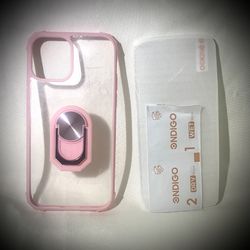 Ondigo iPhone 12 / 12 Pro Case - Pink Clear Slim Ringstand & Glass Screen Guard