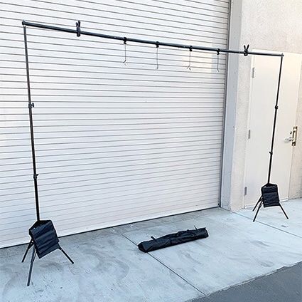 $35 (new in box) tripod backdrop stand adjustable 10ft wide x 6.5ft tall with clips, sandbag and carry bag