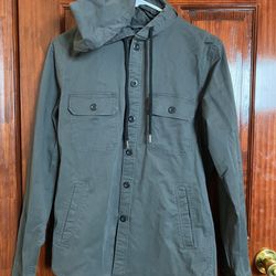 SLIM HOODED TWILL SHIRT JACKET XS