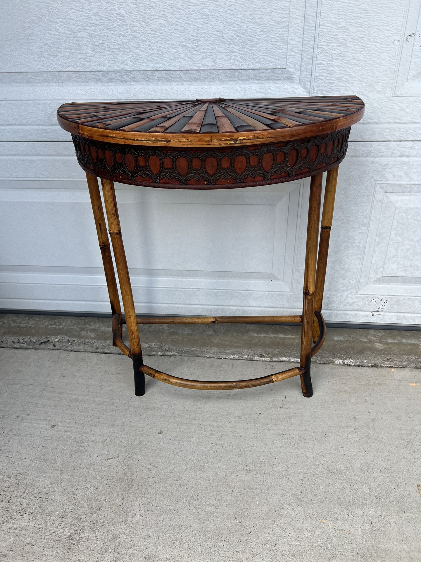 Rattan bamboo half moon console entry way table