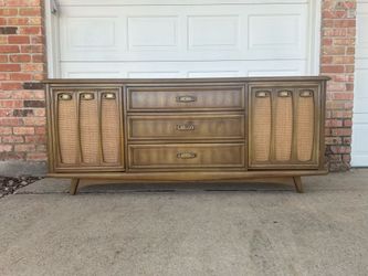 Vintage Cane Credenza | Buffet | Media Console | Dresser with Mirror