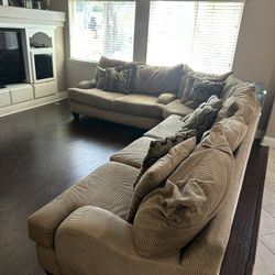 Beige Corduroy Sectional Couch 