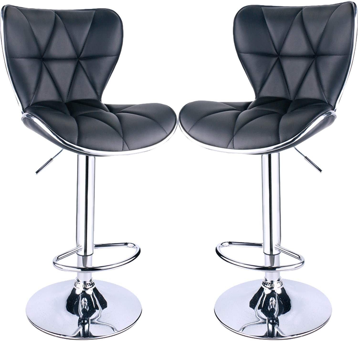 Shell Back Bar Stools Set of 2, Adjustable Bar Stool with Back , Swivel Barstools (Black)