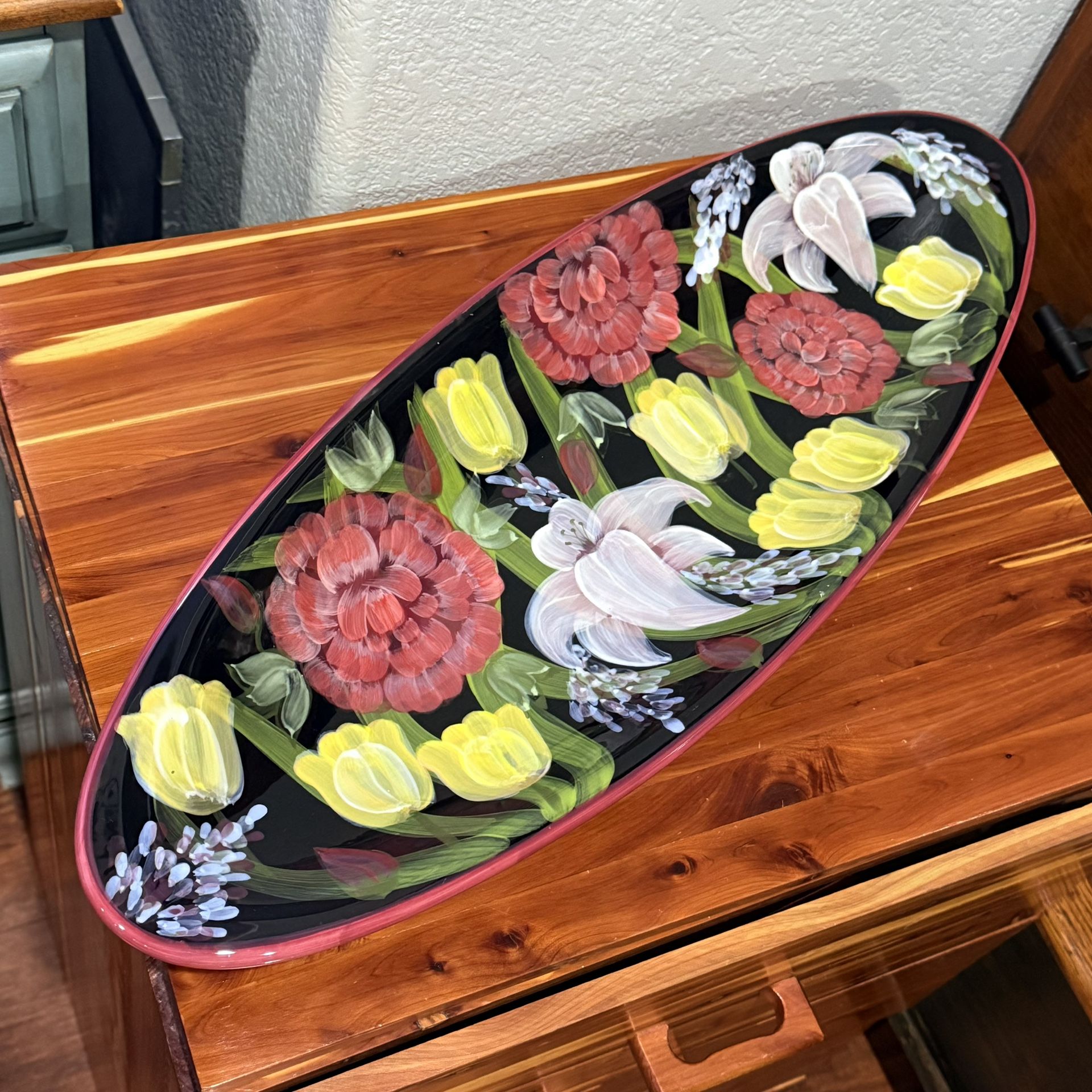 Hand-Painted Certified International Floral Oval Platter • 24” x 8.5”