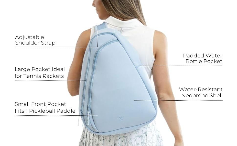 VETTA Light Blue Neoprene Pickleball Bag – XL Crossbody Sling Backpack –
