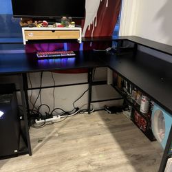 L-Shaped Desk with Built-In Power & LED Lights 