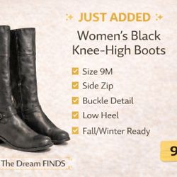 Women’s Black Knee High Riding Boots Size 9M Side Zip Buckle Detail