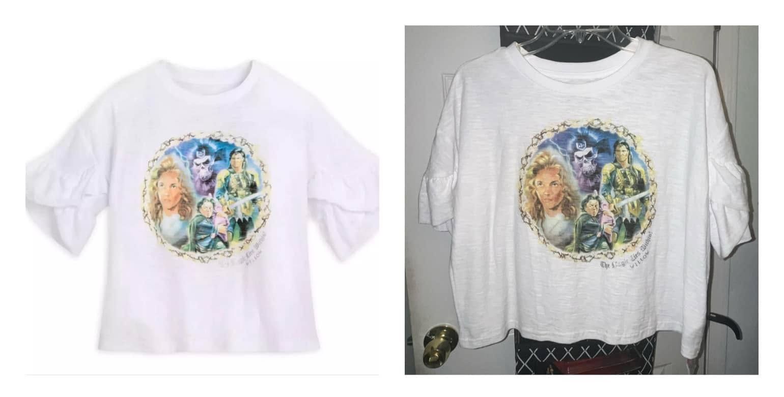 Disney D23 Exclusive WILLOW Top Womens (Size Medium) White Crop Short Ruffled Sleeve Pullover *NWT*