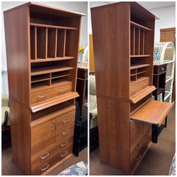 2 Piece Secretary Desk Cabinet. Free Standing Chest of Drawers with Shelves. Laminate. Few blemishes