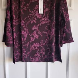 Must Go! Selina Top Wine Botanical Blouse-Sizes S & M-Soft Surroundings-New w/Tags