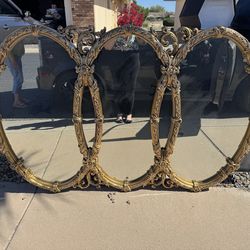 Vintage MCM Hollywood Regency Triple Oval Wall Mirror
