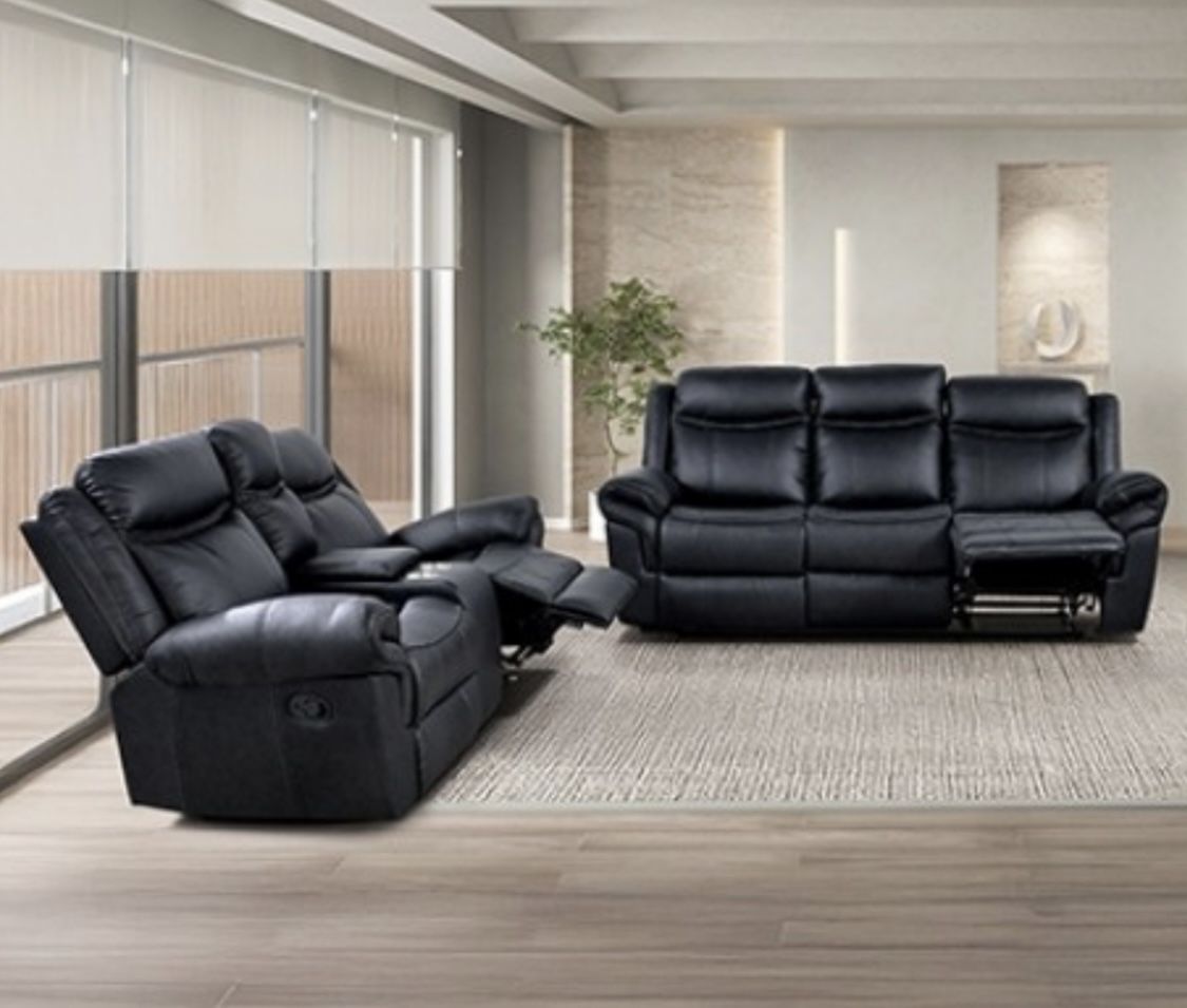 Recliner Set Of 2pc, Loveseat Sofa, 3-Seater Couch