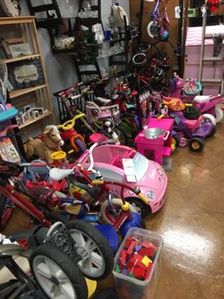 Assorted bikes, ride ons, toys