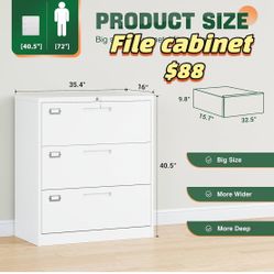 😀 Letaya Lateral 3 Drawer File Cabinets with Lock, Metal Filing Storage Vertical Cabinets,Home Office Furniture for Organization Hanging Letter/Legal