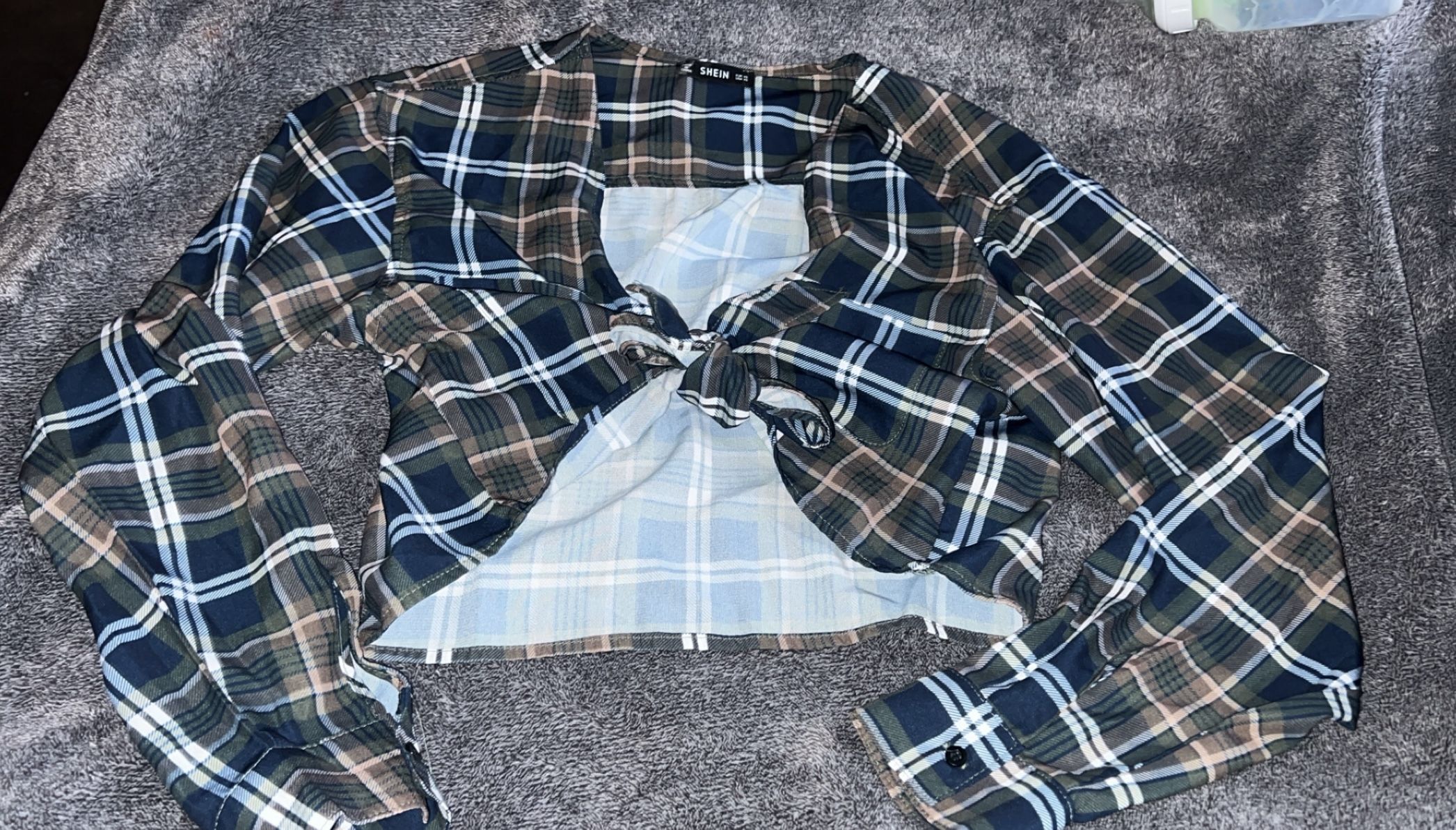 SHEIN Front Tie Plaid Shirt