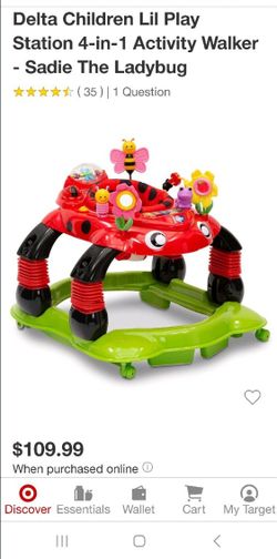 Delta Children Lil Play Station 4-in-1 Activity Walker - Rocker, Activity Center, Bouncer, Walker - Adjustable Seat Height - Fun Toys for Baby