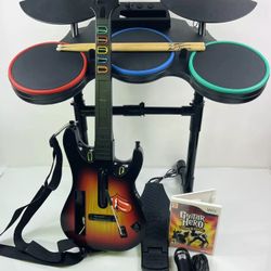 Wii Guitar Hero World Tour Bundle Band Hero Guitar Drum Game Mic