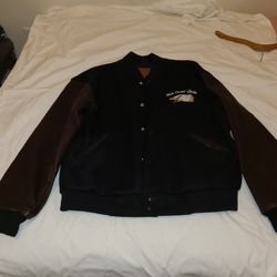 Black wool & brown leather biker jacket  Men's  Large