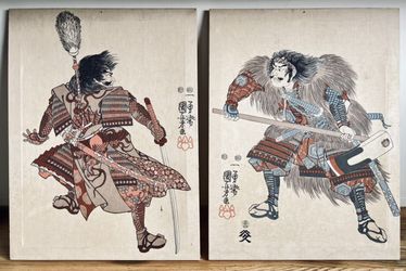 Vintage Utagawa Kuniyoshi Silkscreen Print Asian Large Stretched Cotton On Frame