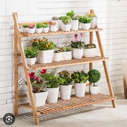 100cm 3 Tiers Foldable Bamboo Plants Display Stand Flower