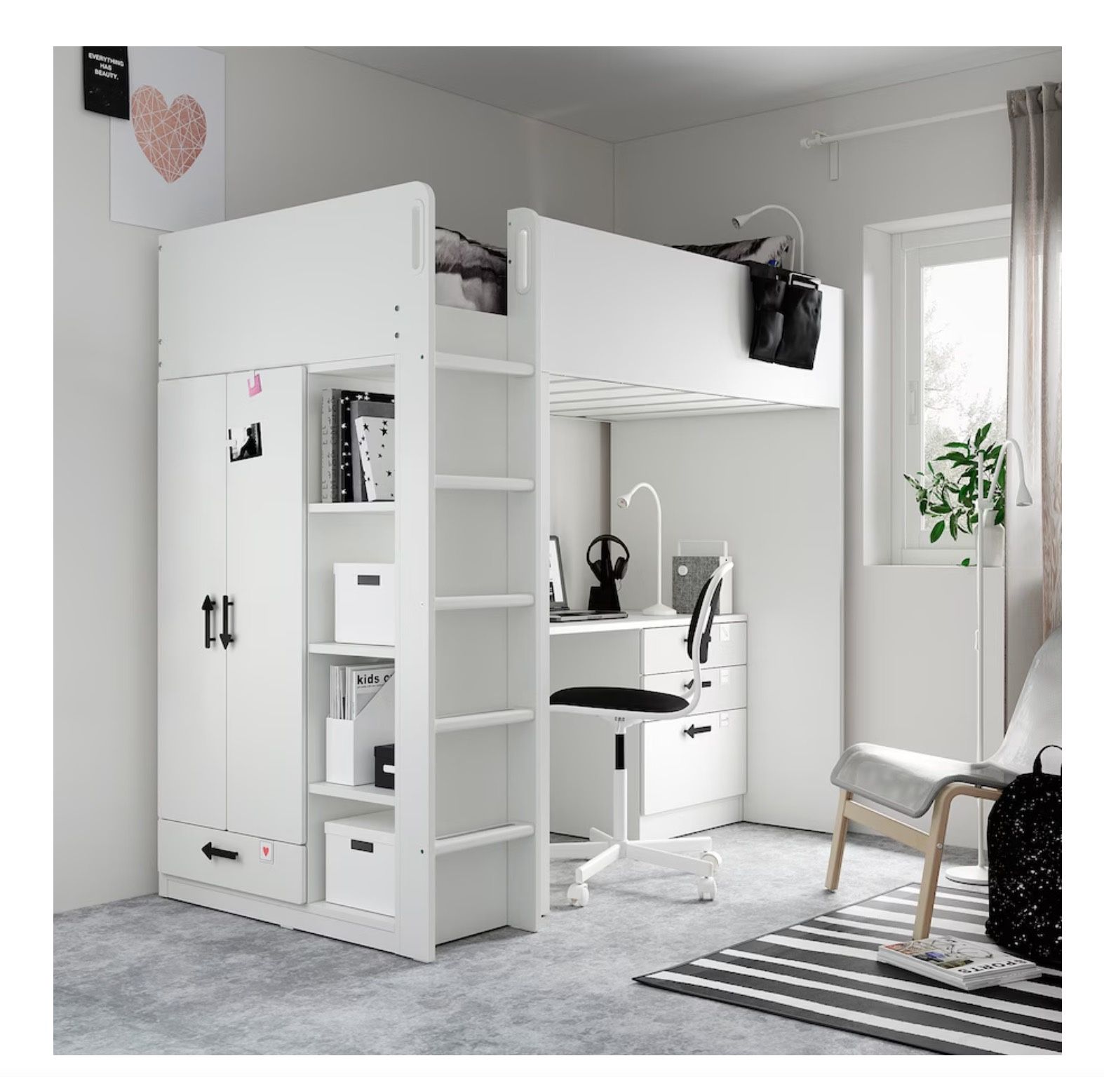 IKEA Loft Bed with Desk Underneath