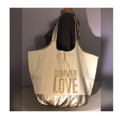 Victoria’s Secret VS beige gold bling large shopper tote handbag weekender bag NEW $27