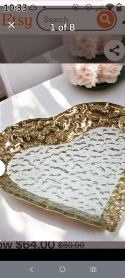 Rare find! Vintage Heart Shaped Glass Trinket Dish: Gold Leaf Detail