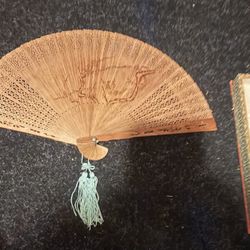Intricate Japanese Wooden Hand Fan