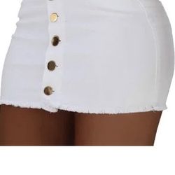 White Button Up/down Jeans Skirt 
