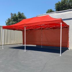 New $205 Heavy-Duty Canopy 10x20 ft with (2 Sidewalls), EZ Popup Outdoor Gazebo, Carry Bag (Red or Blue)