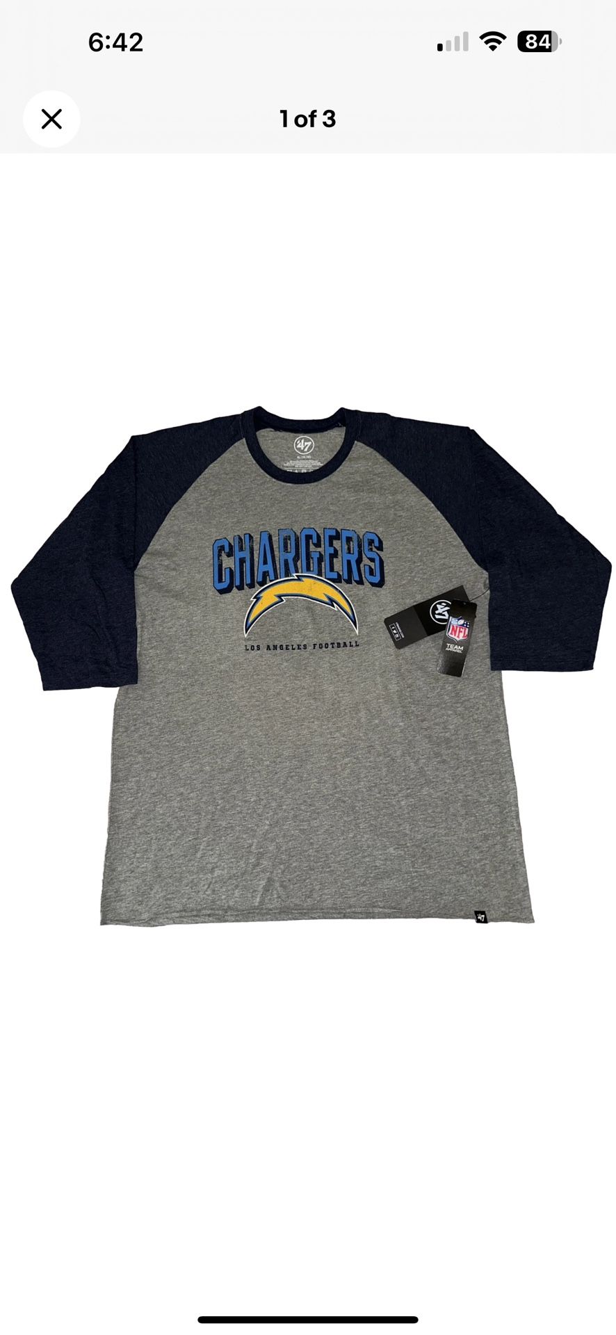 47 Brand Los Angeles Chargers Raglan T Shirt Mens XL New $34 MSRP