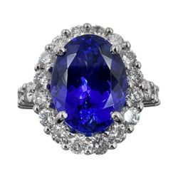 14K White Gold Ring with 7.28Ct. Tanzanite and Diamonds 2.15 Ct. (Size 6.50)