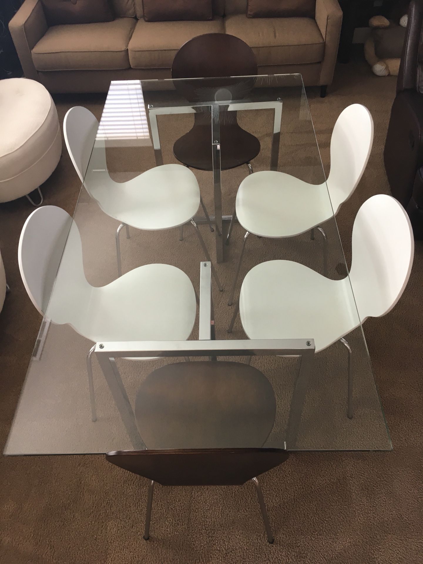 Glass dining table and 6 chairs