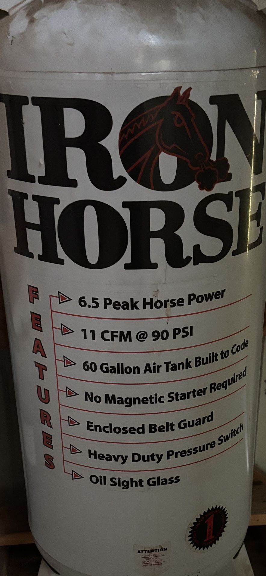 Iron Horse, 60 Gallon Stationary Air Compressor, Horsepower 6 HP, Air Tank Size 60 Gal, Volts 220 Volt
