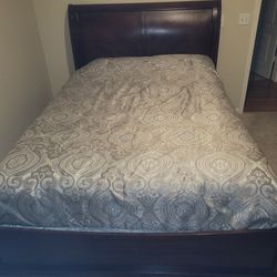 Dark Brown Queen Bed Frame and Box Spring