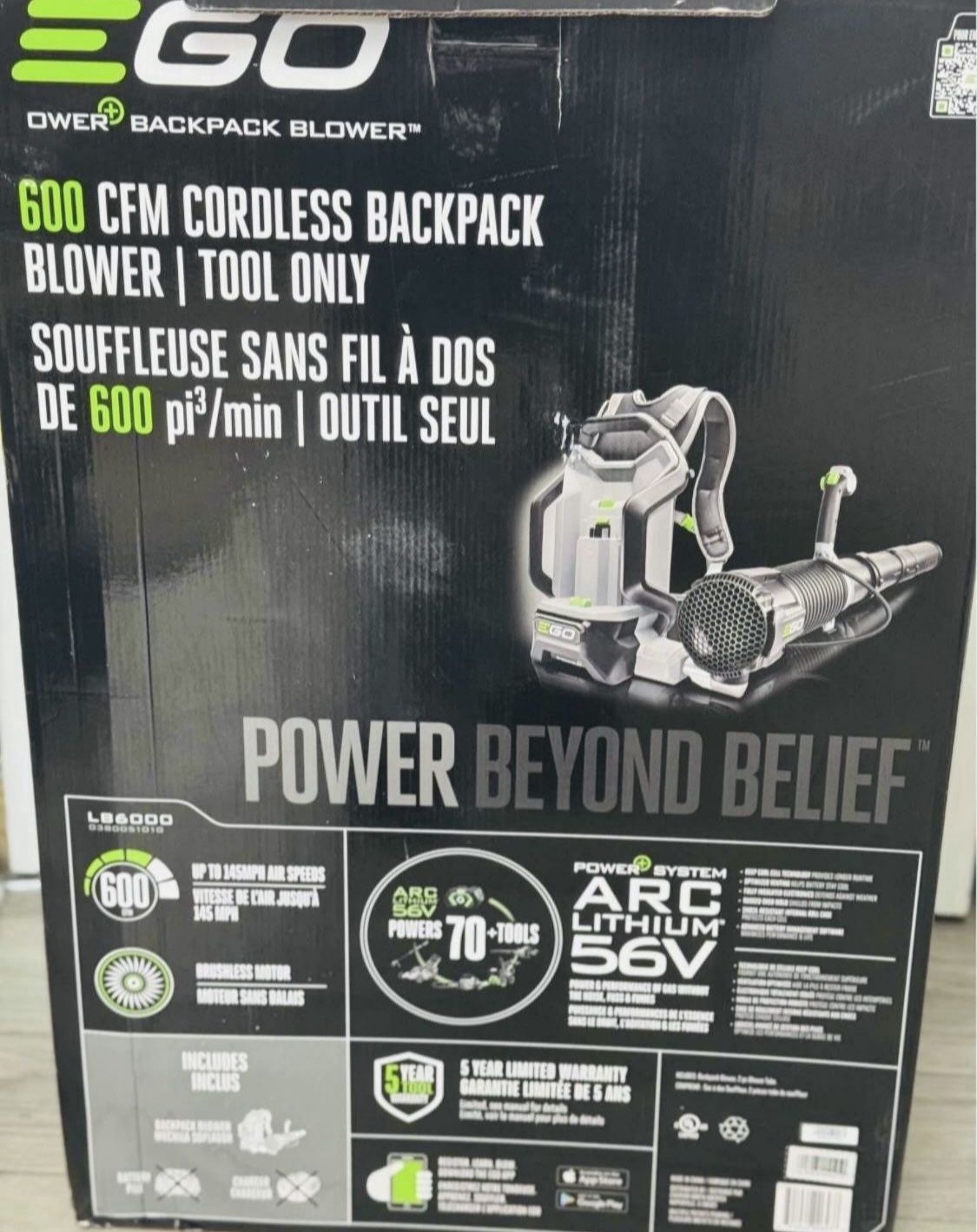 EGO POWER + Backpack Leaf Blower, Cordless Electric 600 CFM, Battery and Charger Not Included
