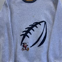 Vintage 90s Mickey Mouse Football Embroidered Sweater 