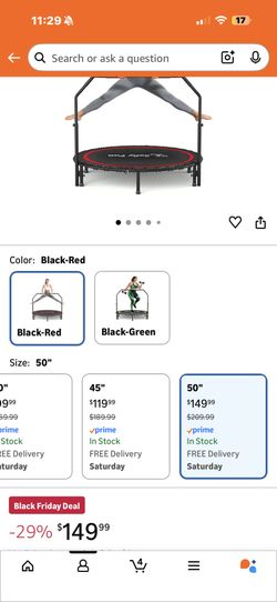 40''/45''/50'' Rebounder Trampoline for Adults, 450-550 lbs Foldable Mini Trampoline with Handle – Indoor Outdoor Fitness Trampoline with Resistance B