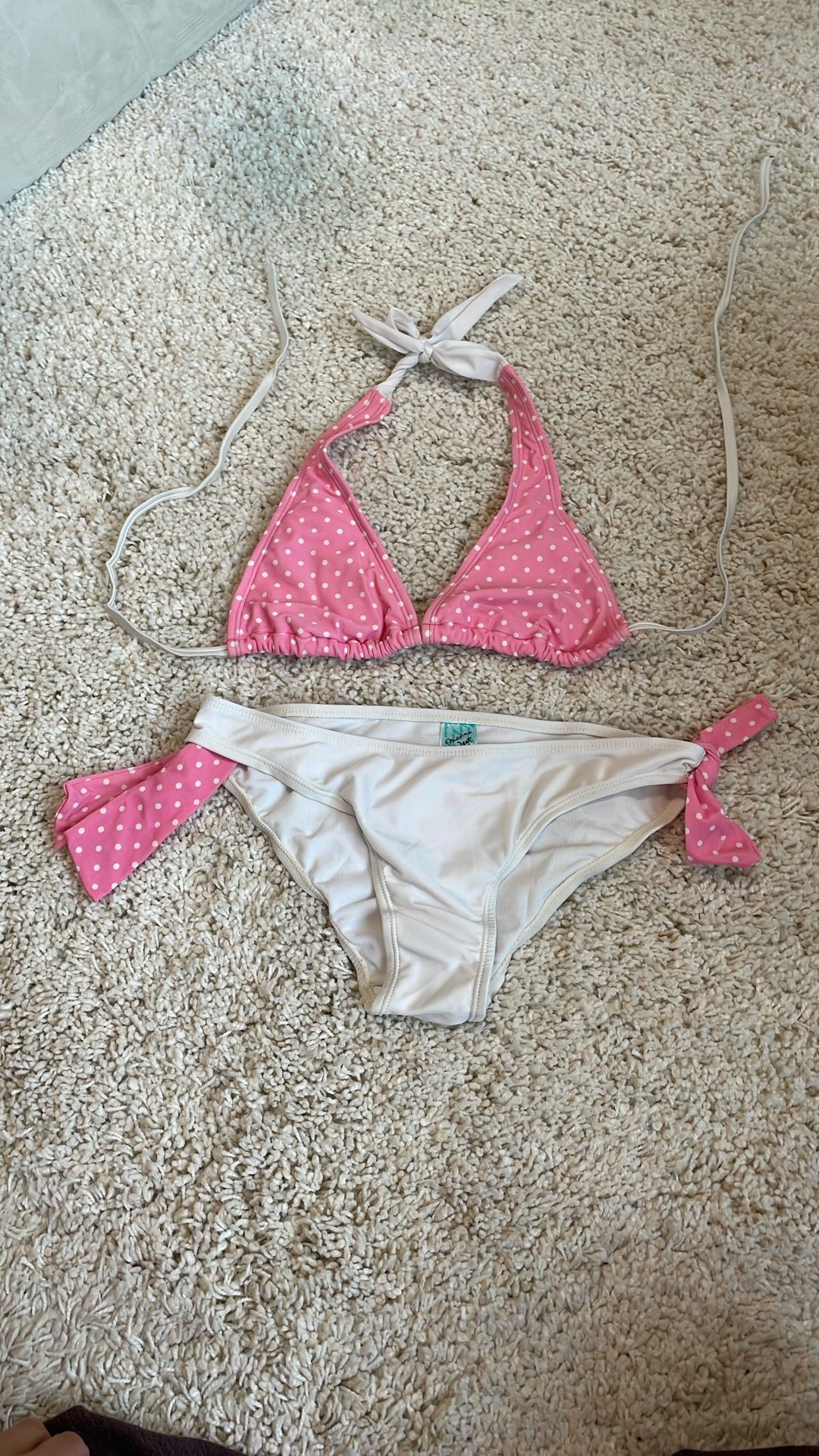 Pink Bikini with White polka dot medium triangle top swimsuit like new