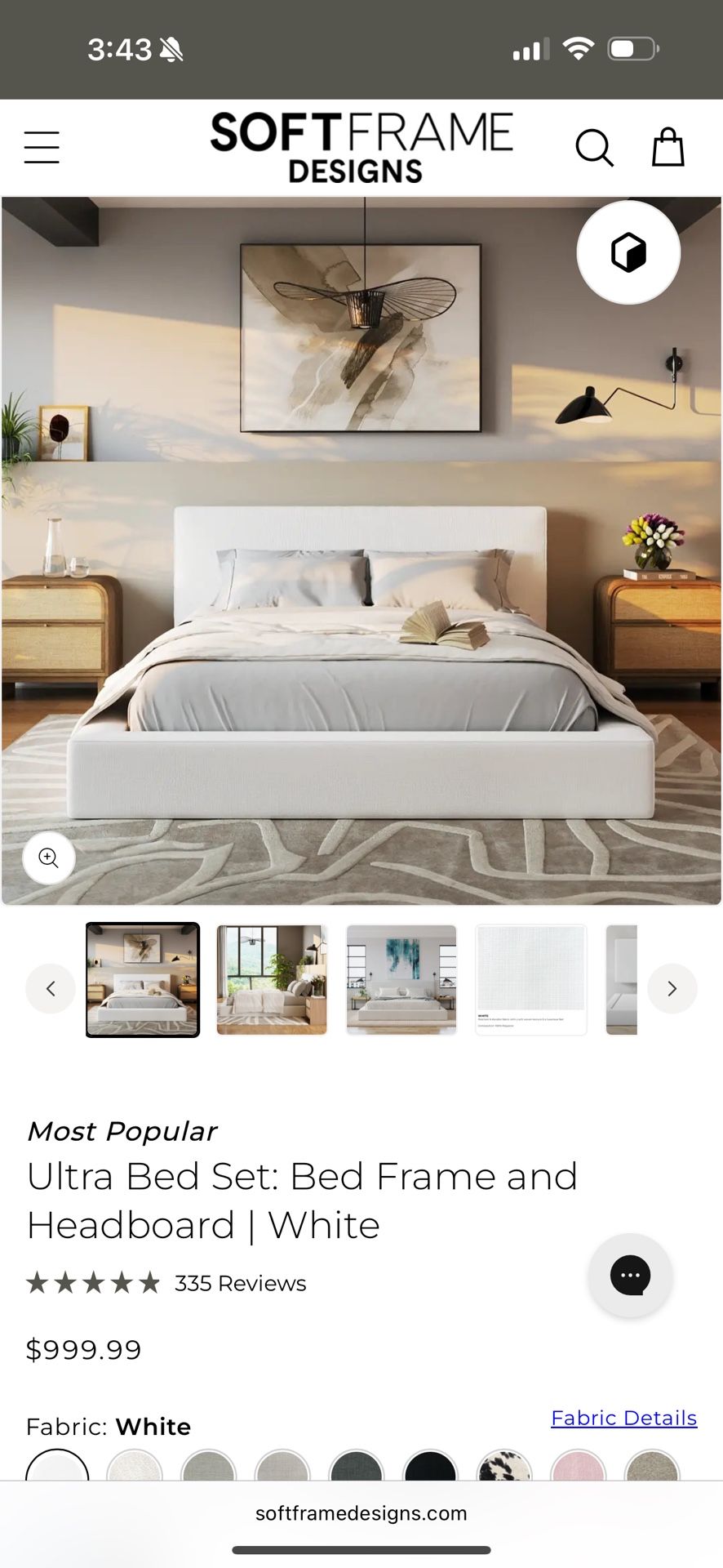 Soft Frame Ultra Bed Set: Bed Frame and Headboard White