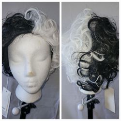 Cruella De Vil Style Black and White Curly Wig