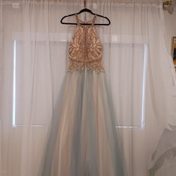 Ball Gown Ice Blue And Nude GORGEOUS Halter Top