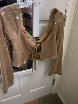 Sequin Crop Blouse with Tie Front