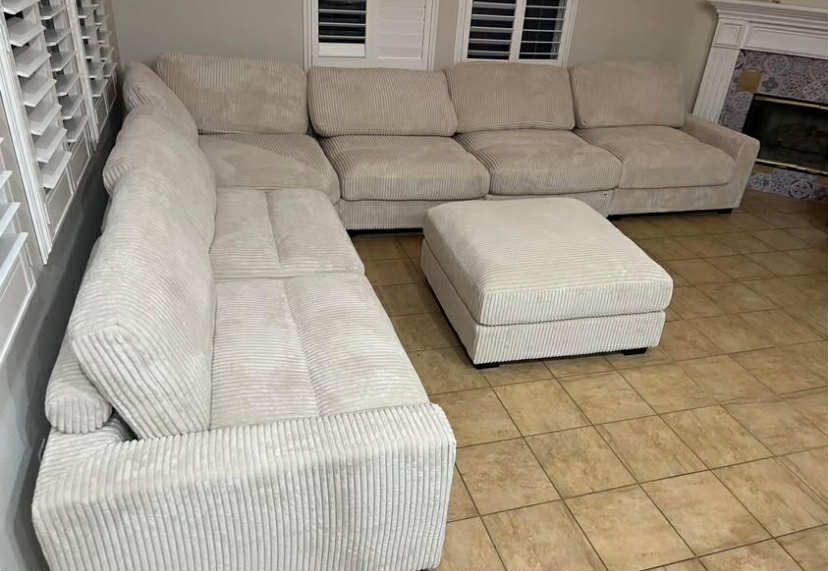 New 127x164x66 X-Large Corduroy Sectional Couch With Ottoman / Free Delivery