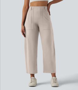DAY STRETCH HIGH WAISTED BARREL LEG CASUAL PANTS WITH POCKETS
