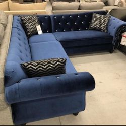 3pc Jolanda Blue Velvet Classic Sectional💥 Fastest Delivery ☄️ Financing Options✅ Brand New💯