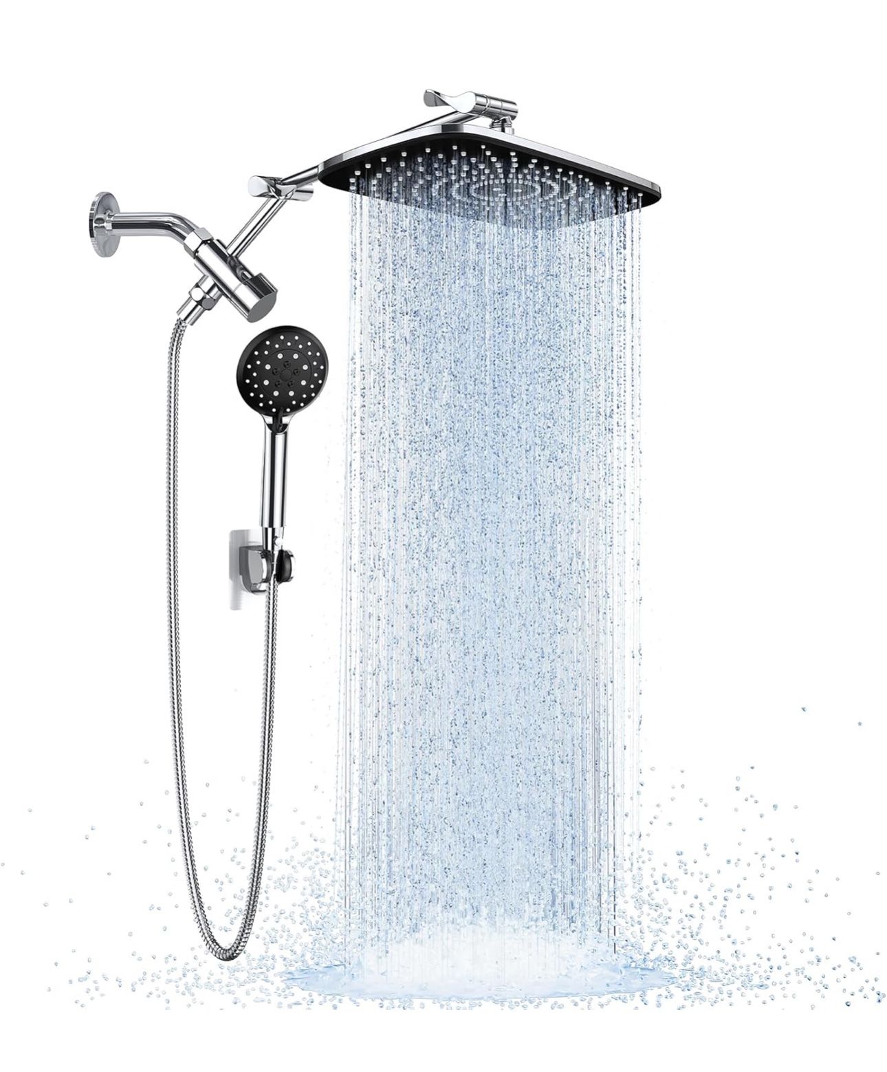 Wide Rain Shower Head with 6 Modes Handheld Water Spray, High Pressure Showerhead Combo with Arm for Bathroom Accessories, Home Decor Adjustable Dual 