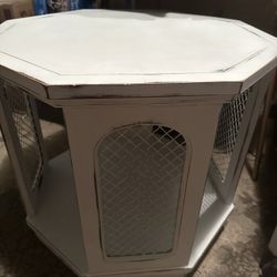 Farmhouse White Wood Distressed Side End Table 