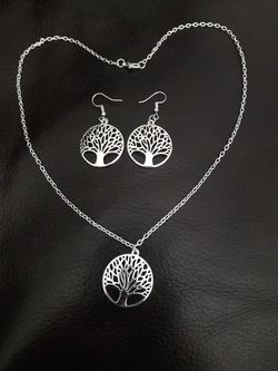 925 Sterling silver tree of life set earing and necklace
