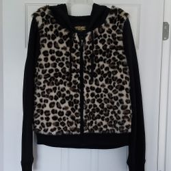 Victoria Secret Pink Zip-Up Hooded Faux Fur Leopard Jacket 
